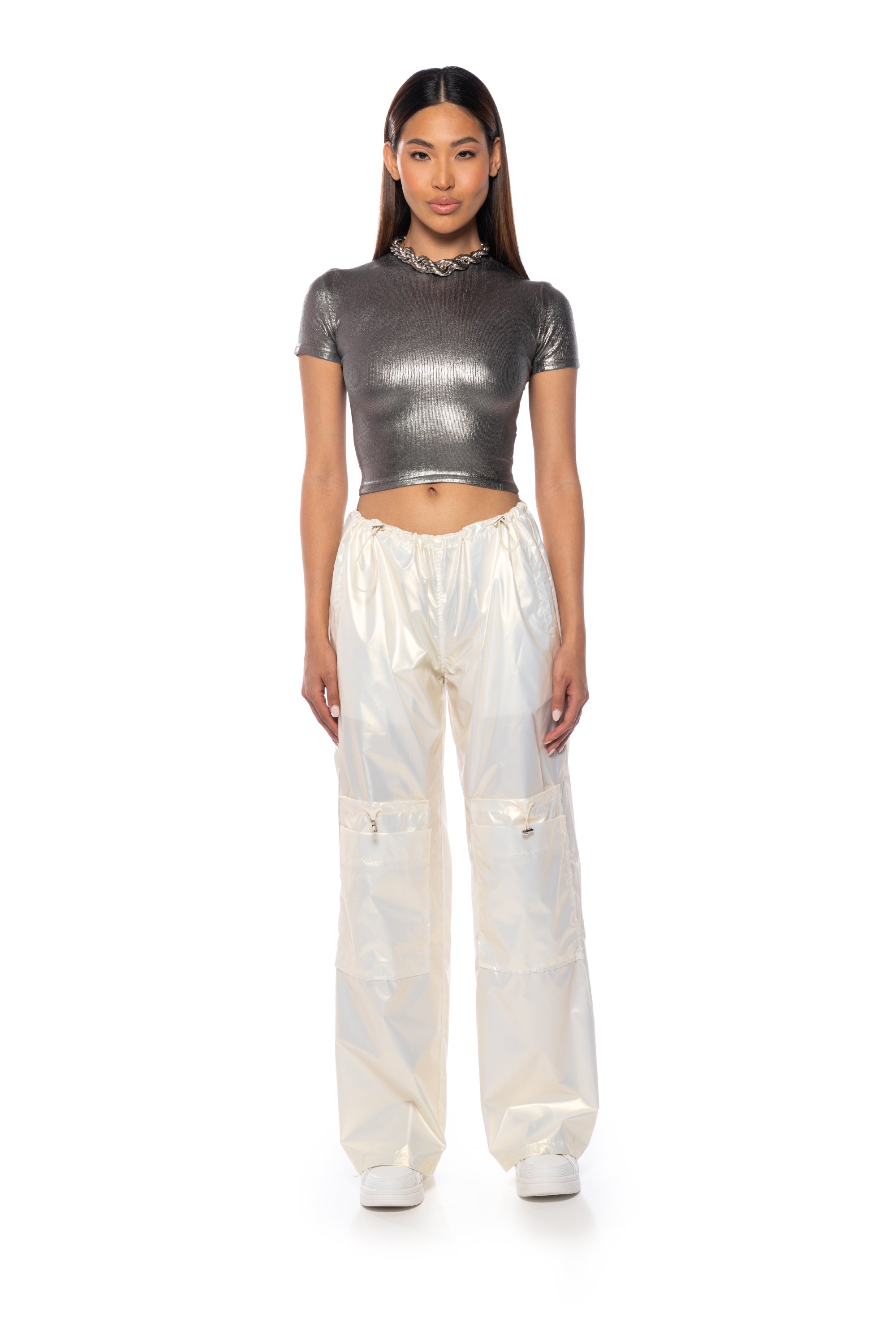 ARIES METALLIC RIB SHORT SLEEVE T SHIRT IN GREY