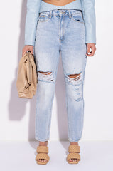 ARRIVEDERCI ACID WASH HIGH RISE DISTRESSED MOM JEANS
