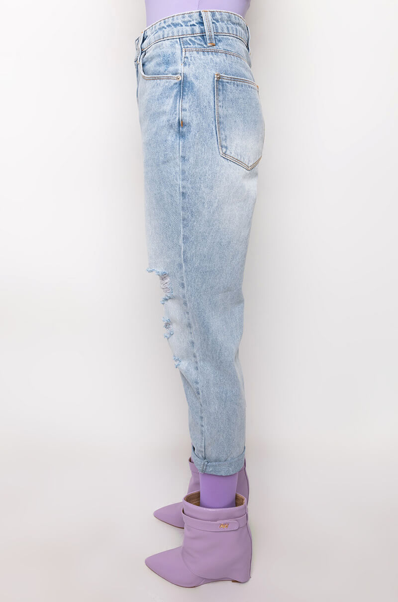 ARRIVEDERCI ACID WASH HIGH RISE DISTRESSED MOM JEANS