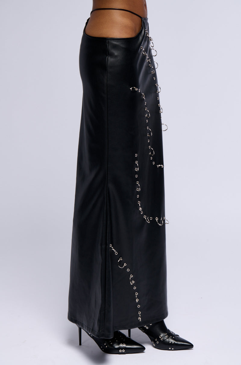 ASTIN PIERCED FAUX LEATHER MAXI SKIRT