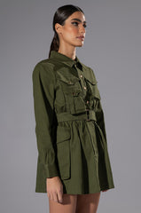 ATTENTION CARGO LONG SLEEVE MINI DRESS