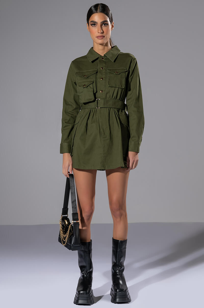 ATTENTION CARGO LONG SLEEVE MINI DRESS