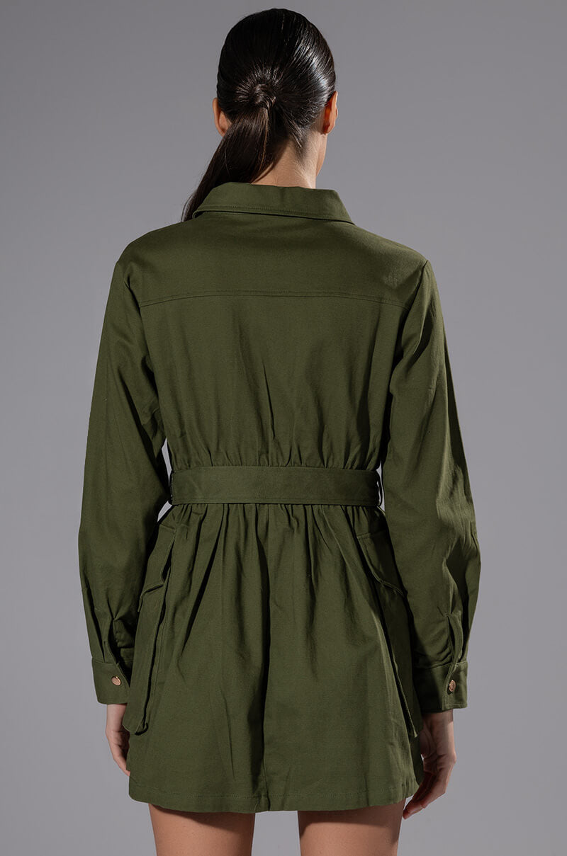 ATTENTION CARGO LONG SLEEVE MINI DRESS