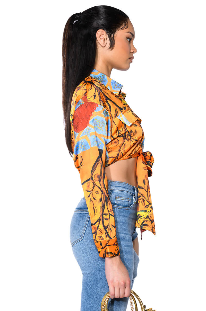 AUDREY PRINTED TIE FRONT BLOUSE
