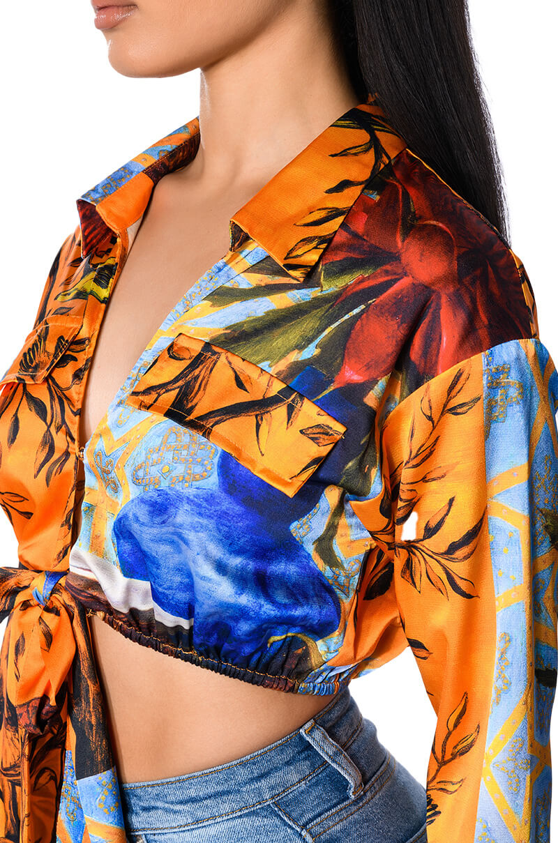 AUDREY PRINTED TIE FRONT BLOUSE