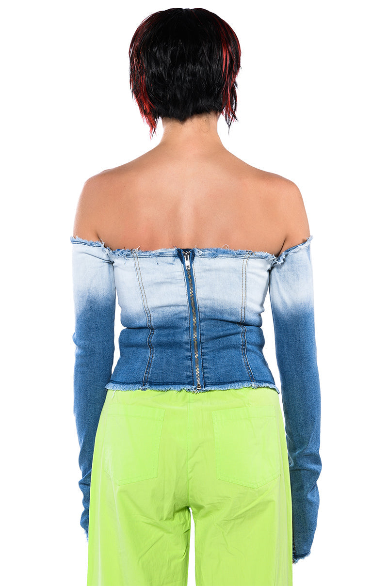 AURA OFF THE SHOULDER DENIM TOP