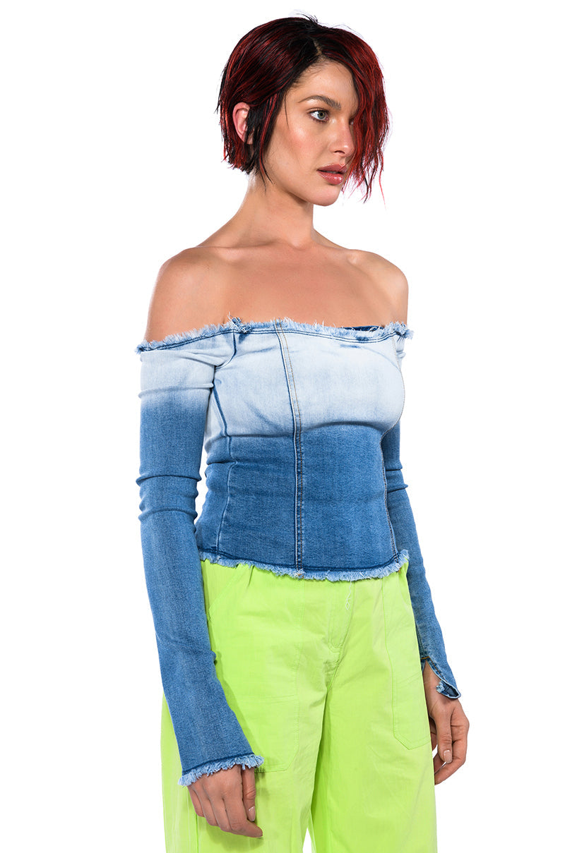 AURA OFF THE SHOULDER DENIM TOP