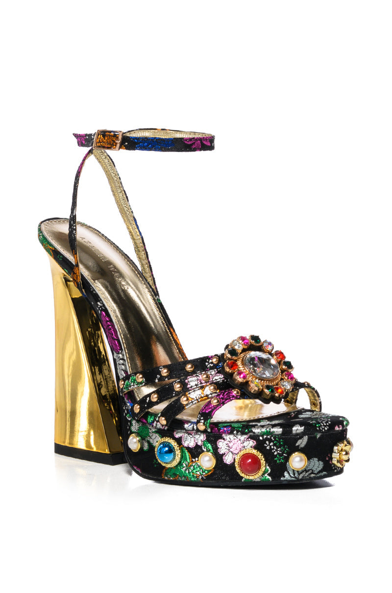 AZALEA WANG ADEN EMBELLISHED CHUNKY SANDAL IN BLACK