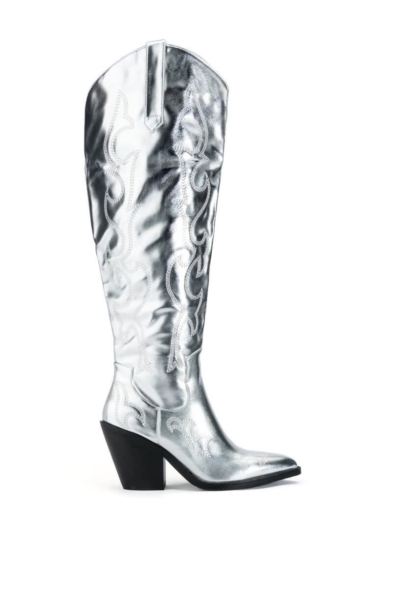 AZALEA WANG MIMI METALLIC WESTERN BOOT IN SILVER