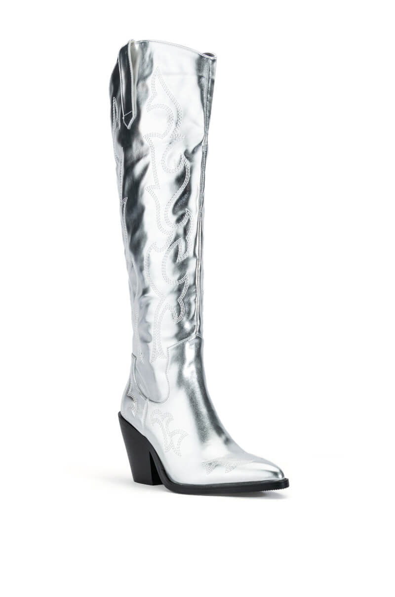AZALEA WANG MIMI METALLIC WESTERN BOOT IN SILVER