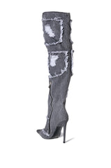 AZALEA WANG ALYSIA DENIM DISTRESSED BOOT IN DARK DENIM