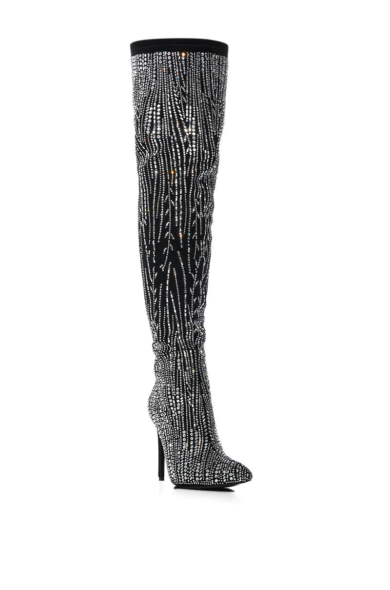 AZALEA WANG ANALIA RHINESTONE SPARKLE STILETTO BOOT IN BLACK