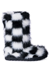 AZALEA WANG ASPEN FURRY CHECKERBOARD BOOTIE IN BLACKWHITE