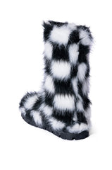 AZALEA WANG ASPEN FURRY CHECKERBOARD BOOTIE IN BLACKWHITE