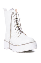 AZALEA WANG ATTENTIVE EMBELLISHED BOOTIE IN WHITE