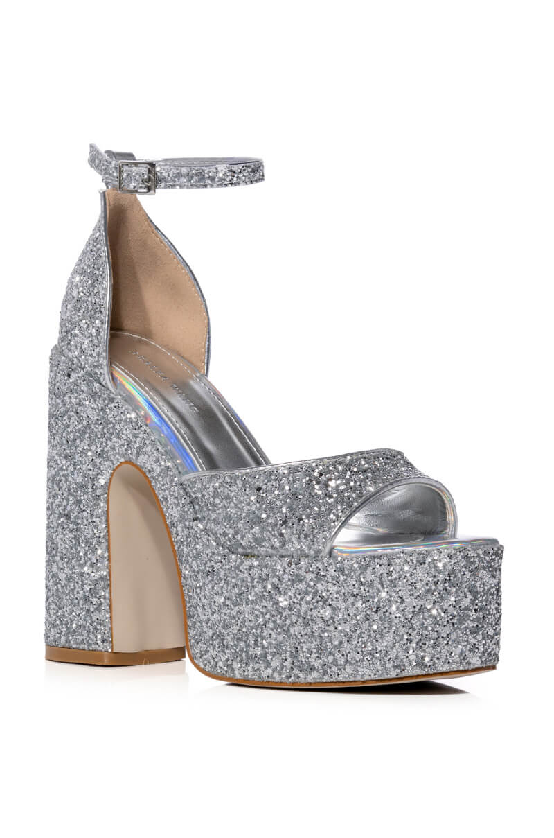 AZALEA WANG BALI GLITTER CHUNKY SANDAL IN SILVER
