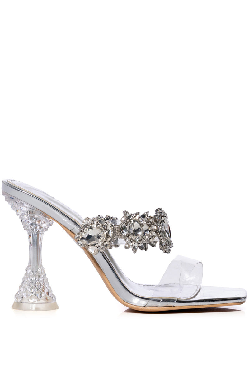 AZALEA WANG BARBADOS CHUNKY MULE JEWEL PUMP IN SILVER