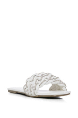 AZALEA WANG BARON EMBELLISHED FLAT SANDAL IN WHITE