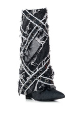 AZALEA WANG BARRACUDA BLACK DISTRESSED STRAPPY BOOTIE