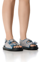 AZALEA WANG BASIA DENIM SILVER RHINESTONE SANDAL