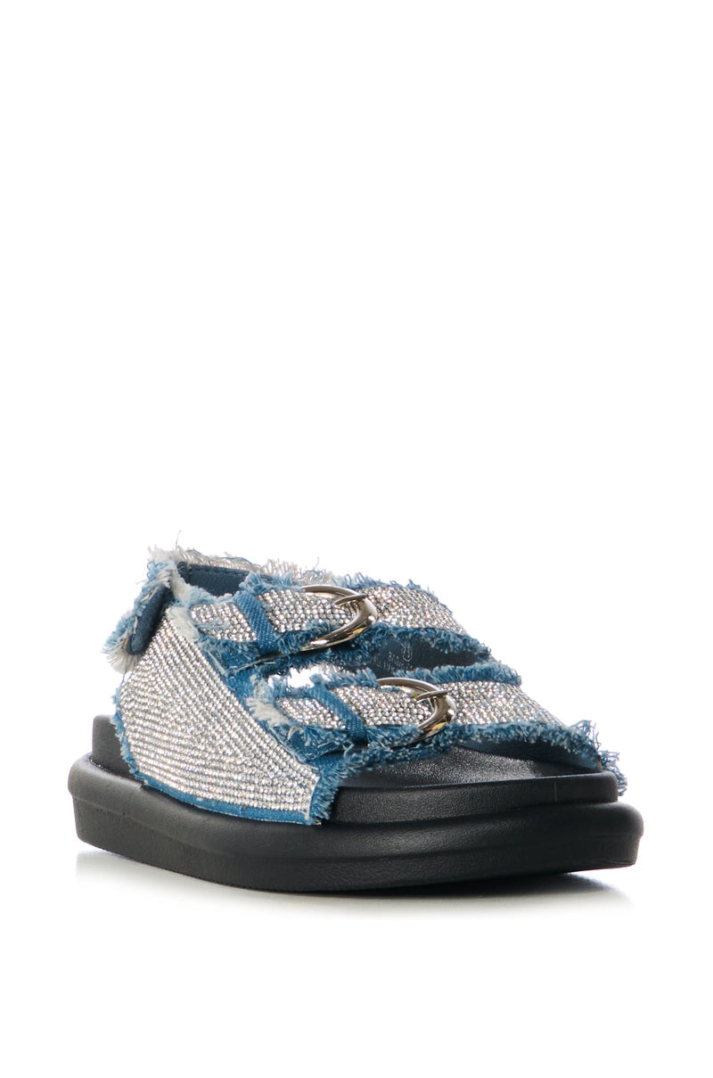 AZALEA WANG BASIA DENIM SILVER RHINESTONE SANDAL