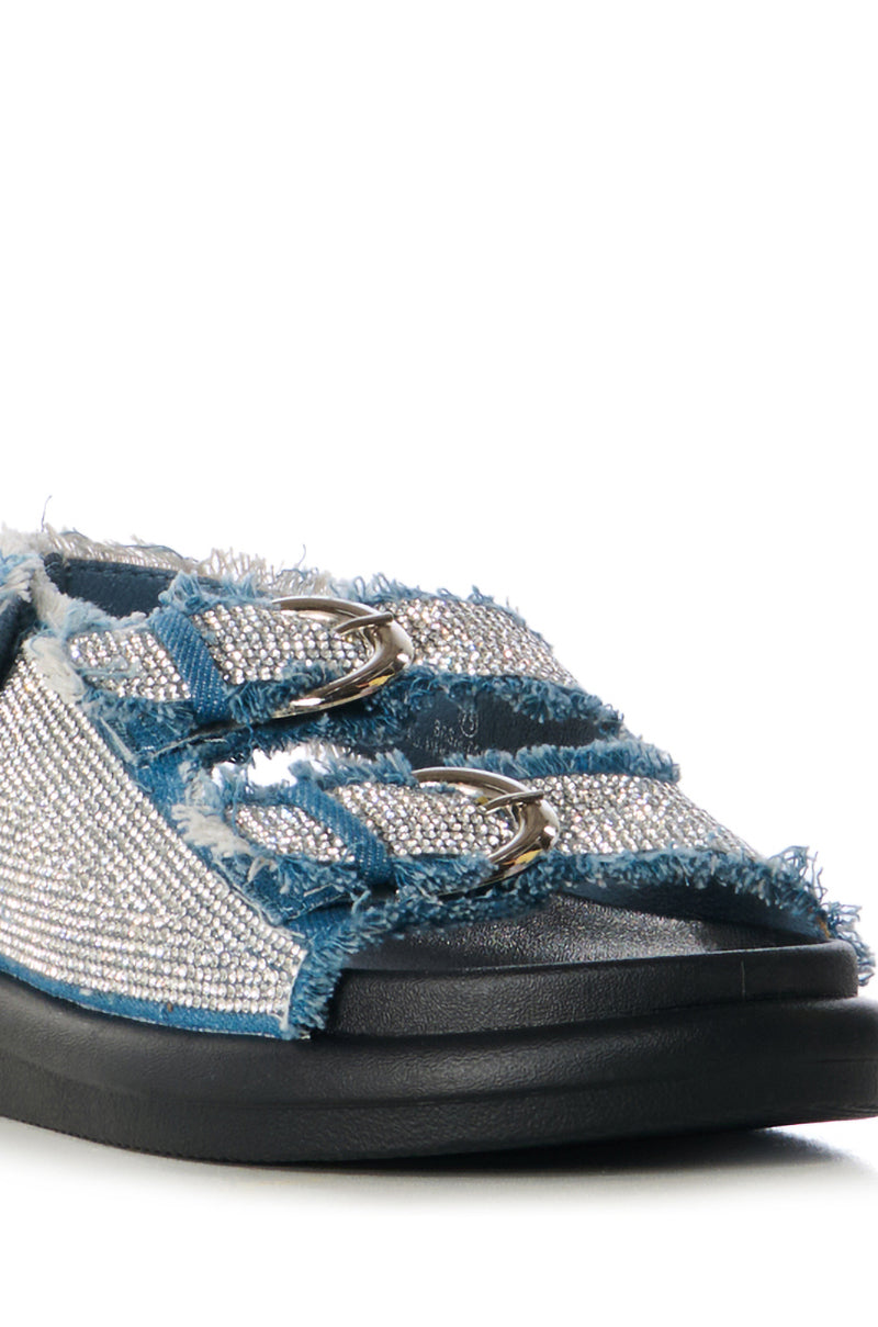 AZALEA WANG BASIA DENIM SILVER RHINESTONE SANDAL