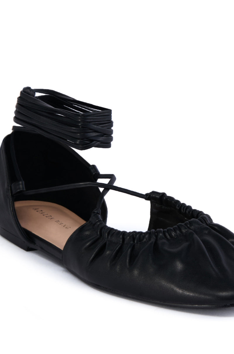 AZALEA WANG BEAUTIMOUS BLACK LACE UP BALLET FLAT