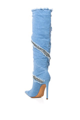 AZALEA WANG BEBOP ZIPPER DECOR MID CALF BOOT IN DENIM