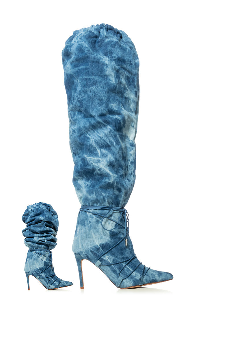 AZALEA WANG BEXLEY ACID WASH DENIM SLOUCH BOOT IN BLUE