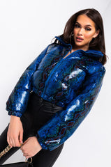 AZALEA WANG BLUE PARK SNAKE PUFFER JACKET