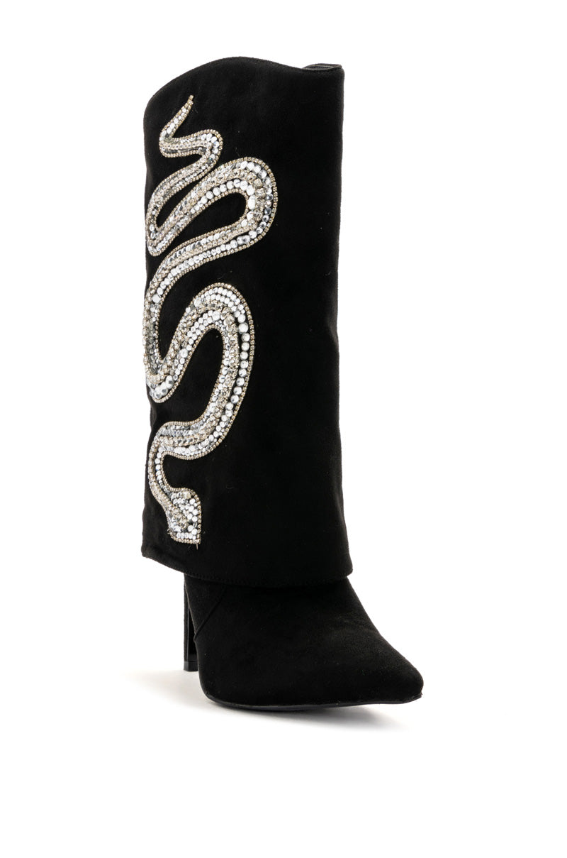 AZALEA WANG BOLD BLING SNAKE BOOTIE IN BLACK