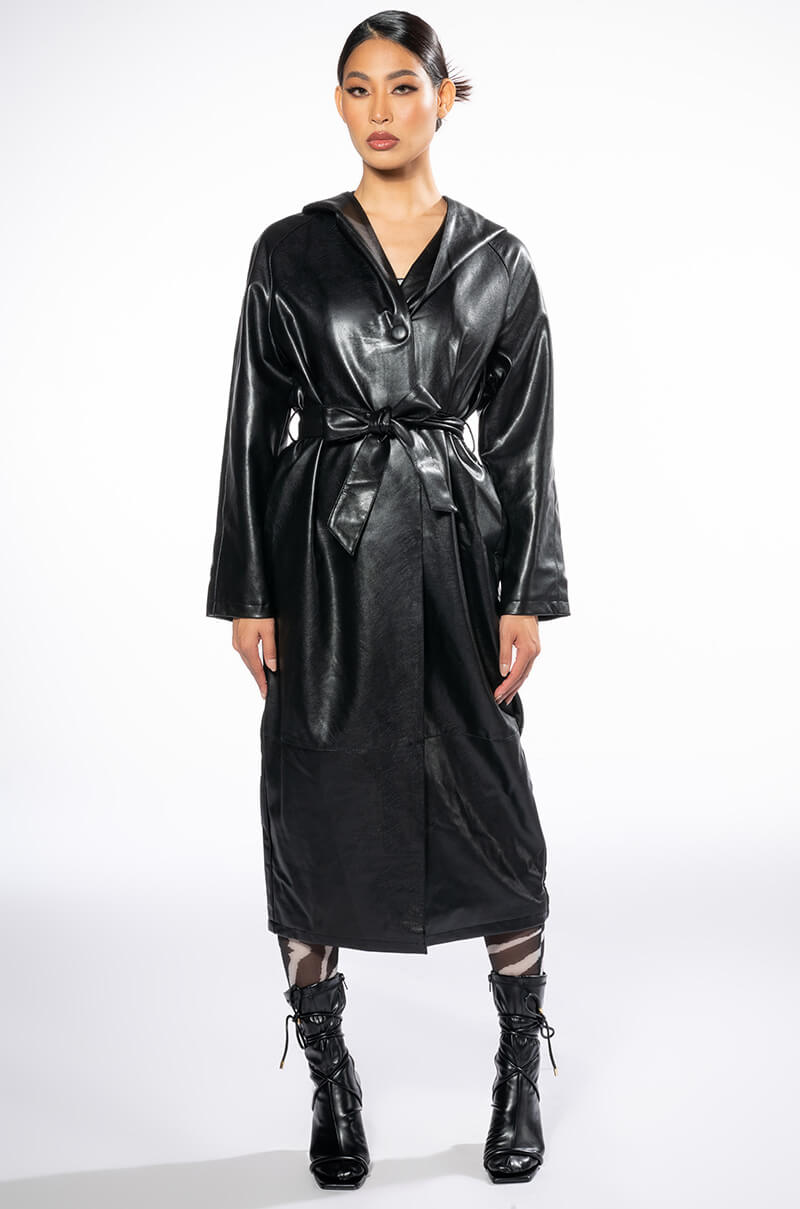 AZALEA WANG ASAP RIRI PU HOODED TRENCH COAT