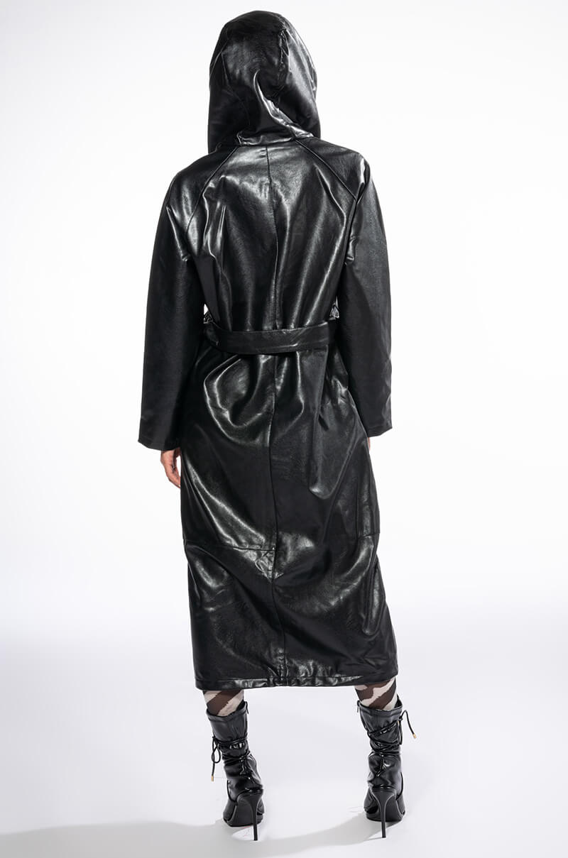AZALEA WANG ASAP RIRI PU HOODED TRENCH COAT