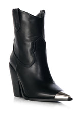 AZALEA WANG BRYDEN BLACK METAL TOE WESTERN BOOTIE