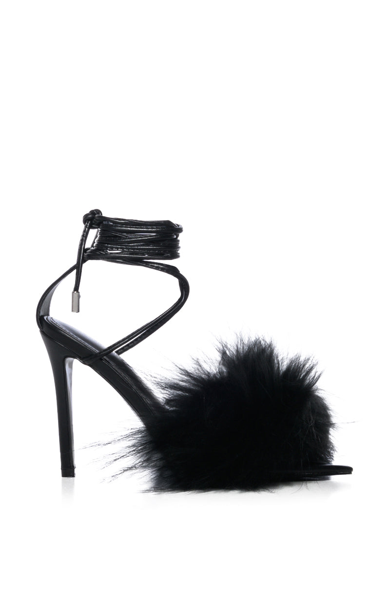 AZALEA WANG BUNNY FUR STILETTO SANDAL IN BLACK