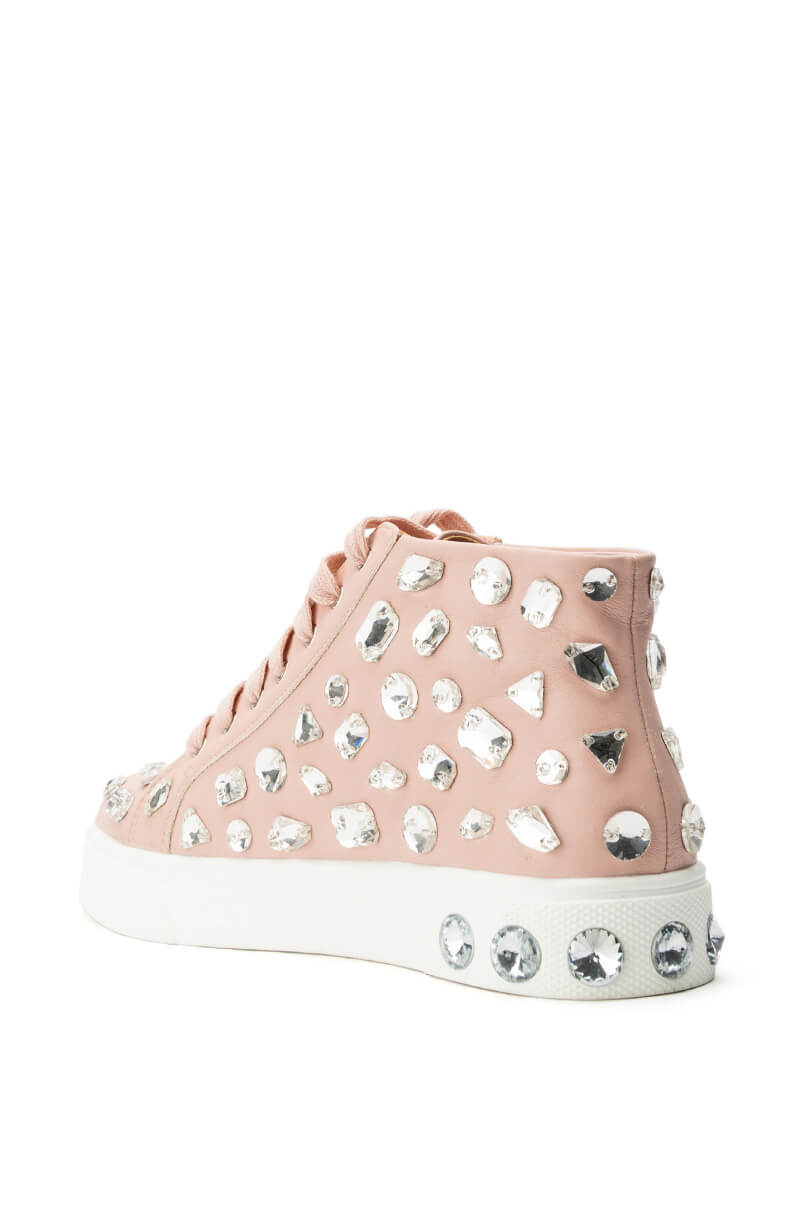 AZALEA WANG CALIANNA FLAT RHINESTONE SNEAKER IN BLUSH