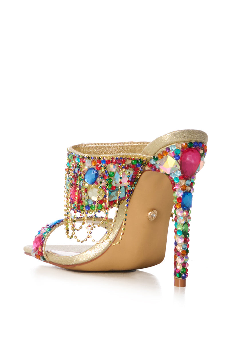 AZALEA WANG CAMP EMBELLISHED STILETTO SANDAL IN GOLD