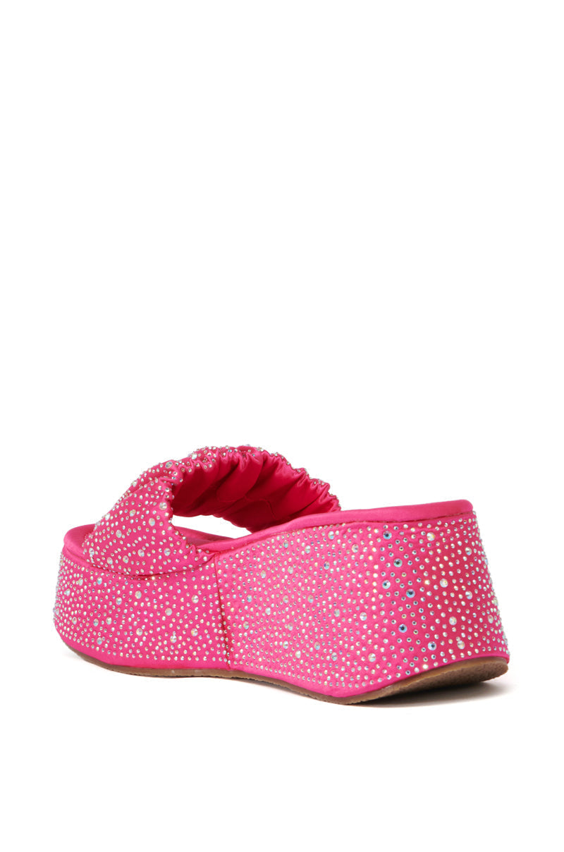 AZALEA WANG CAPELLINI PINK RHINESTONE FLATFORM SCRUNCHIE SANDAL