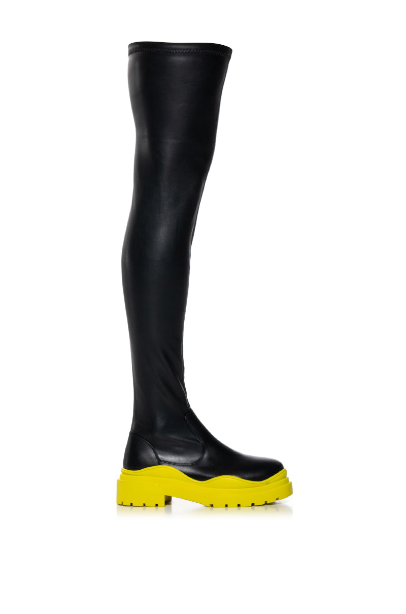 AZALEA WANG CENTERPIECE 4 WAY STRETCH BOOT IN YELLOW