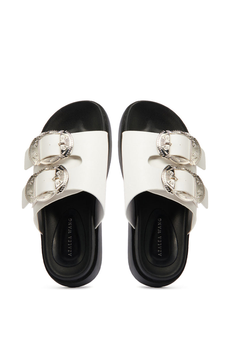 AZALEA WANG CHANTAYE WHITE SANDAL WITH BUCKLE DETAIL
