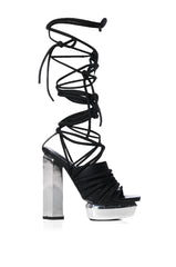 AZALEA WANG CIRRUS SILVER PLATFORM ROPE DECOR SANDAL IN BLACK