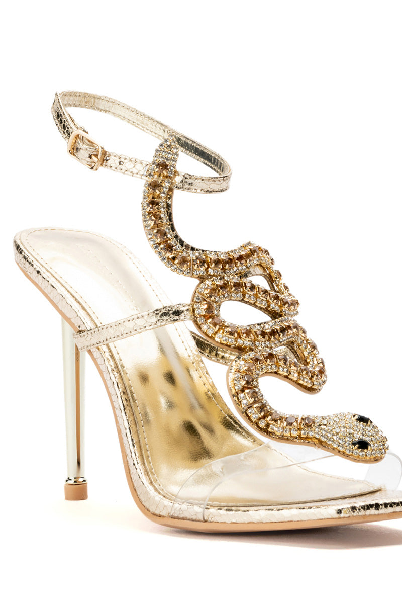 AZALEA WANG COBRA SNAKE RHINESTONE STILETTO HEEL IN GOLD