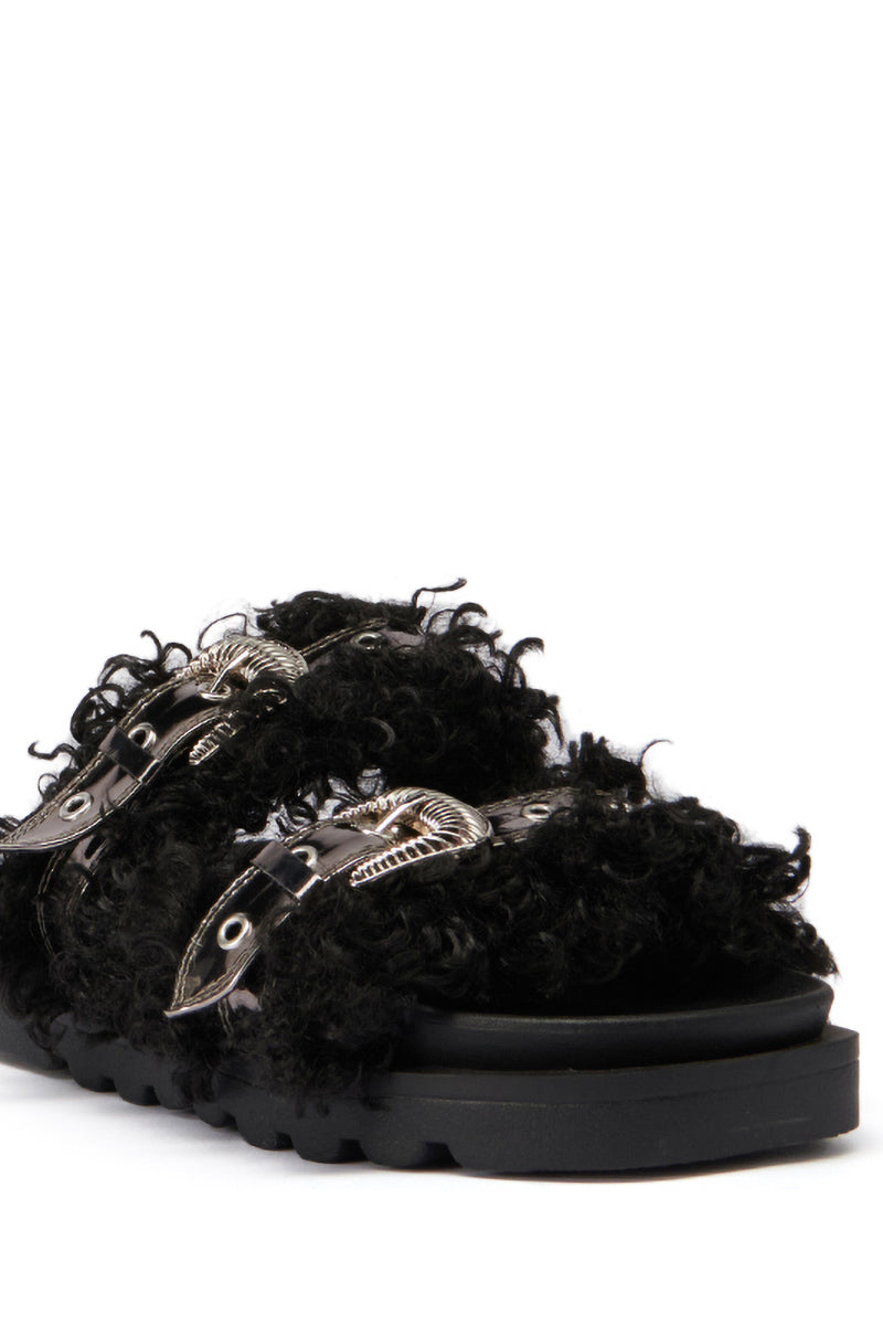 AZALEA WANG COLTER FAUX FUR SLIP ON SANDAL