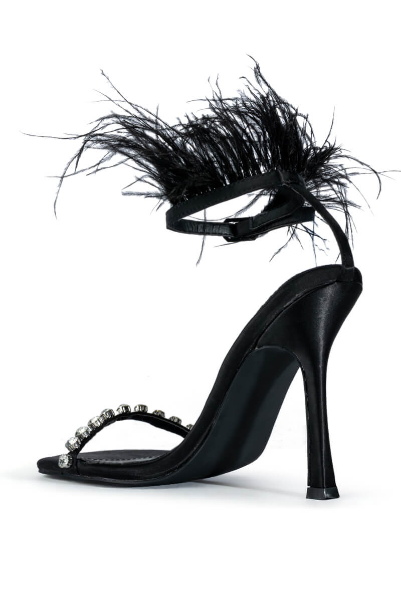 AZALEA WANG CONFETTI FEATHER STILETTO SANDAL IN BLACK
