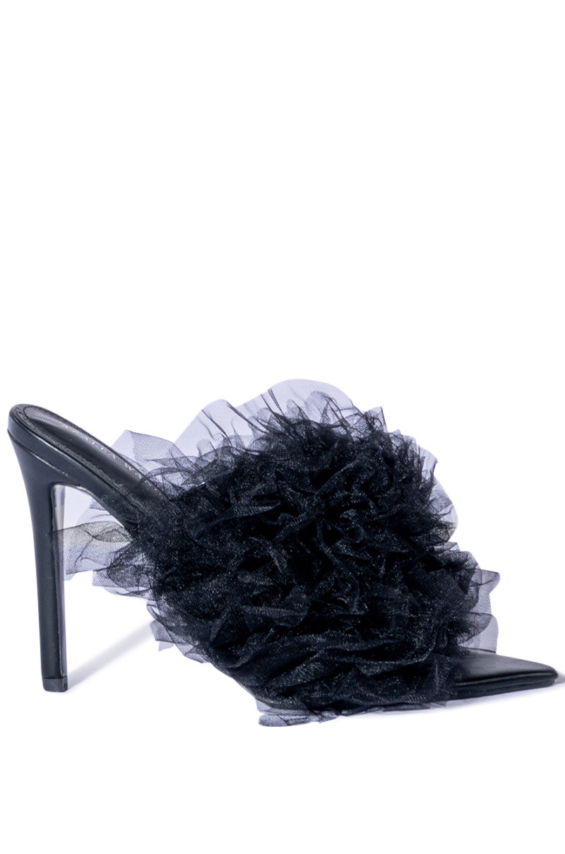 AZALEA WANG STILETTO TULLE SANDAL IN BLACK