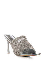 AZALEA WANG CRUX RHINESTONE CHAINMAIL STILETTO SANDAL IN SILVER