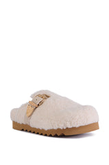 AZALEA WANG DEVANY WHITE SHERPA SLIP ON CLOG