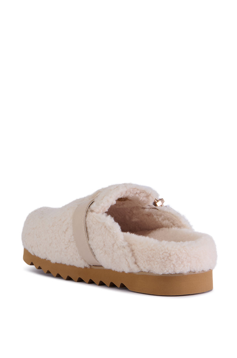AZALEA WANG DEVANY WHITE SHERPA SLIP ON CLOG