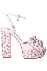 AZALEA WANG MAYA EMBELLISHED BOW CHUNKY SANDAL IN LIGHTPINK