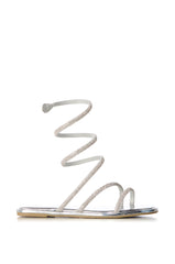 AZALEA WANG DOUBLE DELIGHT SILVER SPARKLE COIL WRAP FLAT SANDAL
